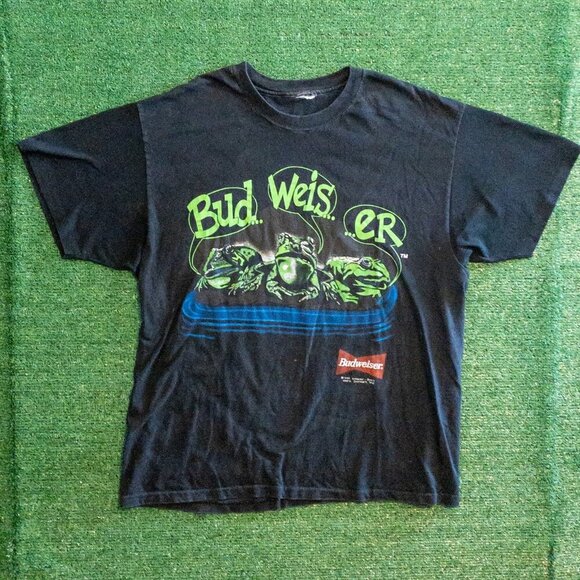 VINTAGE BUDWEISER 1995 YOUR PAD OR MINE FROGS MENS T-SHIRT RETRO BLACK TEE SZ XL - Picture 8 of 8
